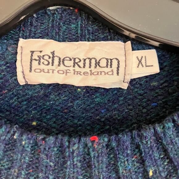 Fisherman Out of Ireland Argyle Blue Wool Crewneck Sweater - Picture 3 of 7